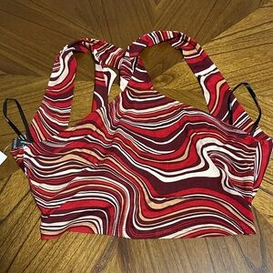 NWT Forever 21 Red and White Swirl Halter Top
